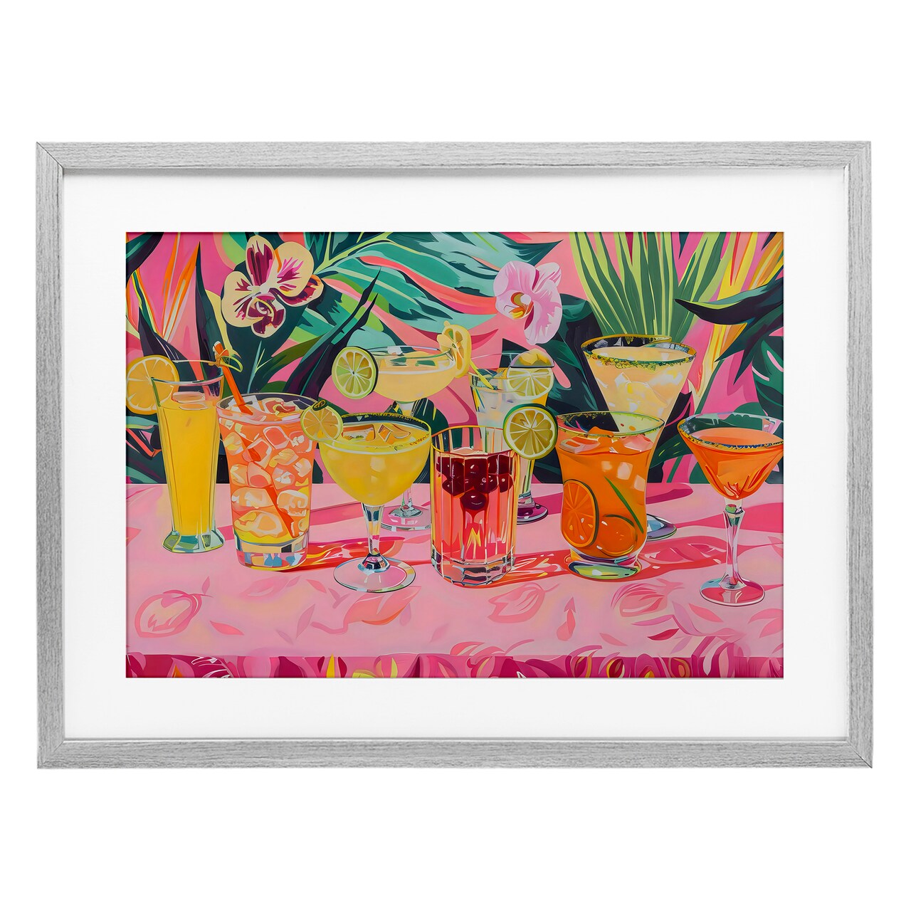Stupell Industries Tropical Pink Cocktail Party Framed Print Under Glass, design by LSR Design Studio